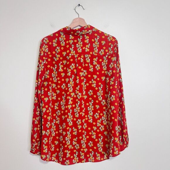 Cabi Belfry Floral Popover Blouse #3947 Size L Coral Red Long Sleeve - Picture 6 of 8